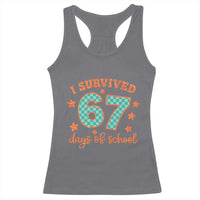 I Survived 67 Days Of School Racerback Tank Top Six Seven Meme Student Teacher Faux Glitter - Wonder Print Shop