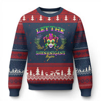 Funny Mardi Gras Ugly Christmas Sweater Let The Shenanigans Begin Jester Hat