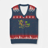 Funny I'm Catchin' If You're Throwin' Mardi Gras V-Neck Knit Sweater Vest Crawfish Beads Fleur De Lys
