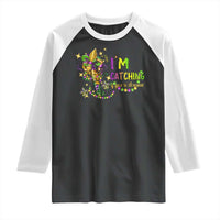 Funny I'm Catchin' If You're Throwin' Mardi Gras Raglan Shirt Crawfish Beads Fleur De Lys