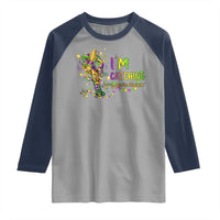 Funny I'm Catchin' If You're Throwin' Mardi Gras Raglan Shirt Crawfish Beads Fleur De Lys
