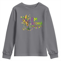 Funny I'm Catchin' If You're Throwin' Mardi Gras Youth Sweatshirt Crawfish Beads Fleur De Lys