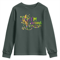 Funny I'm Catchin' If You're Throwin' Mardi Gras Youth Sweatshirt Crawfish Beads Fleur De Lys