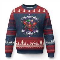 Funny I'm Catchin' If You're Throwin' Mardi Gras Ugly Christmas Sweater Crawfish Beads Jester Hat