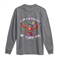 Funny I'm Catchin' If You're Throwin' Mardi Gras Long Sleeve Shirt Crawfish Beads Jester Hat