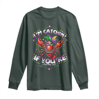 Funny I'm Catchin' If You're Throwin' Mardi Gras Long Sleeve Shirt Crawfish Beads Jester Hat