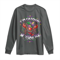 Funny I'm Catchin' If You're Throwin' Mardi Gras Long Sleeve Shirt Crawfish Beads Jester Hat
