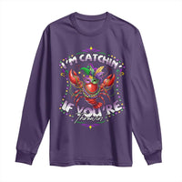 Funny I'm Catchin' If You're Throwin' Mardi Gras Long Sleeve Shirt Crawfish Beads Jester Hat