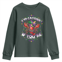 Funny I'm Catchin' If You're Throwin' Mardi Gras Youth Sweatshirt Crawfish Beads Jester Hat