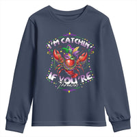 Funny I'm Catchin' If You're Throwin' Mardi Gras Youth Sweatshirt Crawfish Beads Jester Hat