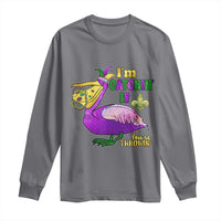 Funny Mardi Gras Pelican Long Sleeve Shirt I'm Catchin' If You're Throwin' Beads Doubloons