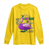 Funny Mardi Gras Pelican Long Sleeve Shirt I'm Catchin' If You're Throwin' Beads Doubloons