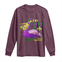 Funny Mardi Gras Pelican Long Sleeve Shirt I'm Catchin' If You're Throwin' Beads Doubloons