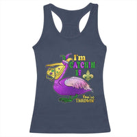 Funny Mardi Gras Pelican Racerback Tank Top I'm Catchin' If You're Throwin' Beads Doubloons