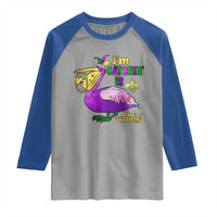 Funny Mardi Gras Pelican Raglan Shirt I'm Catchin' If You're Throwin' Beads Doubloons