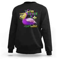 Funny Mardi Gras Pelican Sweatshirt I'm Catchin' If You're Throwin' Beads Doubloons