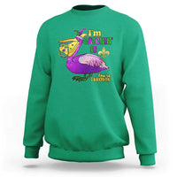 Funny Mardi Gras Pelican Sweatshirt I'm Catchin' If You're Throwin' Beads Doubloons
