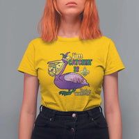 Funny Mardi Gras Pelican T Shirt For Women I'm Catchin' If You're Throwin' Beads Doubloons