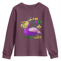Funny Mardi Gras Pelican Youth Sweatshirt I'm Catchin' If You're Throwin' Beads Doubloons