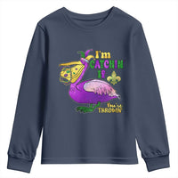 Funny Mardi Gras Pelican Youth Sweatshirt I'm Catchin' If You're Throwin' Beads Doubloons