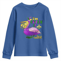 Funny Mardi Gras Pelican Youth Sweatshirt I'm Catchin' If You're Throwin' Beads Doubloons