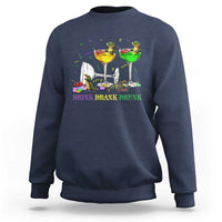 Funny Mardi Gras Drinking Sweatshirt Drink Drank Drunk Glass Of Wine Alligators