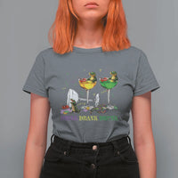 Funny Mardi Gras Drinking T Shirt For Women Drink Drank Drunk Glass Of Wine Alligators