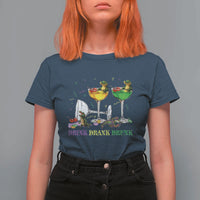 Funny Mardi Gras Drinking T Shirt For Women Drink Drank Drunk Glass Of Wine Alligators