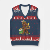 Funny Bigfoot Carnival Mardi Gras Party V-Neck Knit Sweater Vest