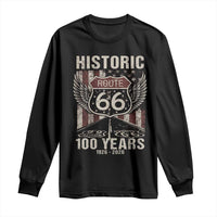 Historic Route Highway 66 100 Years Anniversary Long Sleeve Shirt Highway Road Sign Wings Vintage American Flag