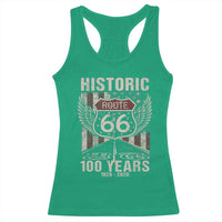 Historic Route Highway 66 100 Years Anniversary Racerback Tank Top Highway Road Sign Wings Vintage American Flag