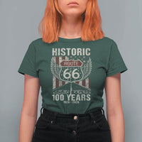Historic Route Highway 66 100 Years Anniversary T Shirt For Women Highway Road Sign Wings Vintage American Flag