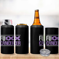 Fuck Cancer 4 in 1 Can Cooler Tumbler Funny National Cancer Prevention Month Lavender Ribbon