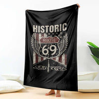 Historic Route 69 Highway Road Throw Blanket Americana Vintage USA Flag