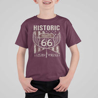 Historic Route Highway 66 T Shirt For Kid Vintage American Flag