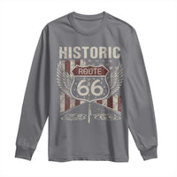 Historic Route Highway 66 Long Sleeve Shirt Vintage American Flag