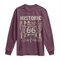 Historic Route Highway 66 Long Sleeve Shirt Vintage American Flag