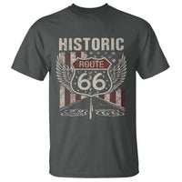 Historic Route Highway 66 T Shirt Vintage American Flag