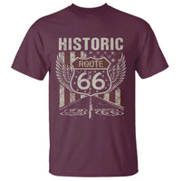 Historic Route Highway 66 T Shirt Vintage American Flag