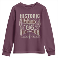 Historic Route Highway 66 Youth Sweatshirt Vintage American Flag