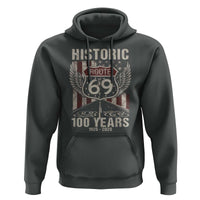 Historic US Route 69 100 Years Anniversary Hoodie Highway Road Sign Wings Vintage American Flag
