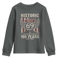 Historic US Route 69 100 Years Anniversary Youth Sweatshirt Highway Road Sign Wings Vintage American Flag