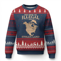 No One Is Illegal On Stolen Land Ugly Christmas Sweater North America Vintage Map - Wonder Print Shop