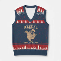 No One Is Illegal On Stolen Land V-Neck Knit Sweater Vest North America Vintage Map - Wonder Print Shop