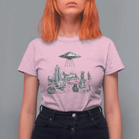 Funny Western Easter Day UFO Bunny Alien T Shirt For Women