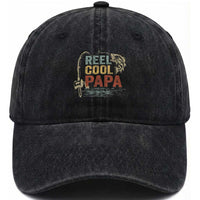 Funny Reel Cool Papa Washed Cotton Baseball Cap Fishing Dad Fisherman Father's Day
