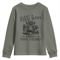 Funny Just A Feral Mama Raising Feral Children Youth Sweatshirt Raccoon Mother's Day TS11
