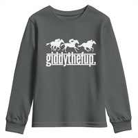 Funny Giddythefup Derby Day Youth Sweatshirt Vintage Giddy Up Horse Racing