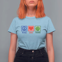 Peace Love Veggies T Shirt For Women Vegetables Themed Funny Vegan Food - Wonder Print Shop