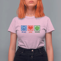 Peace Love Veggies T Shirt For Women Vegetables Themed Funny Vegan Food - Wonder Print Shop